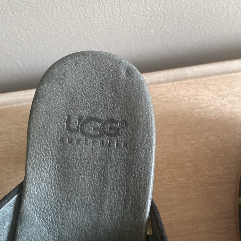UGG Black Suede Mules with Tan Wooden Heel - Picture 13 of 13
